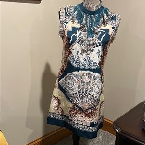 Elegant Teal and Cream Mini Dress